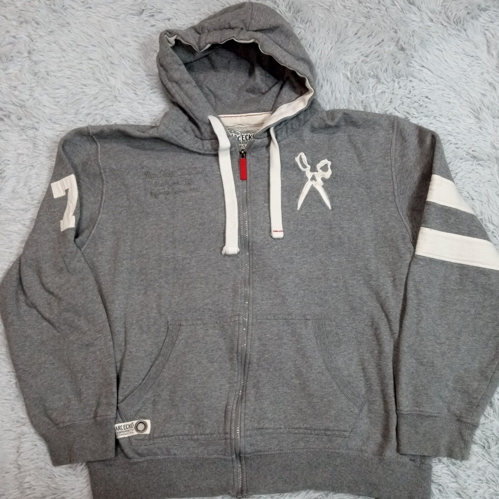 Marc Ecko Womens Sweatshirt Hoodie Gray XXL Logo Pockets Scissors Embroidery